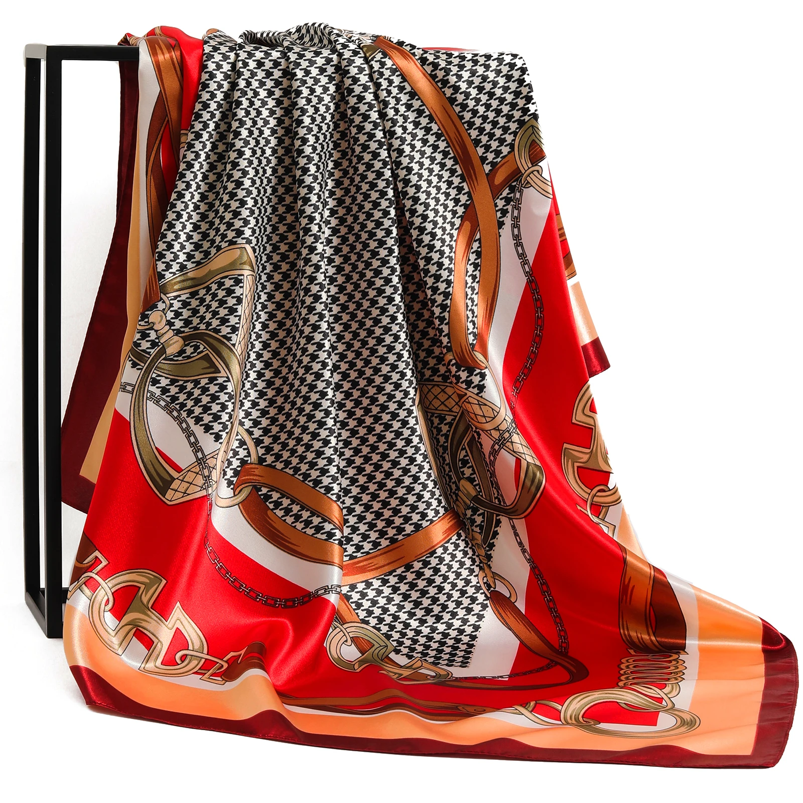 90*90cm lüks marka kare eşarp moda plaj kadın baş ipek şal bahar yaz şal bayanlar Foulard bandana susturucu başörtüsü - Görsel 2