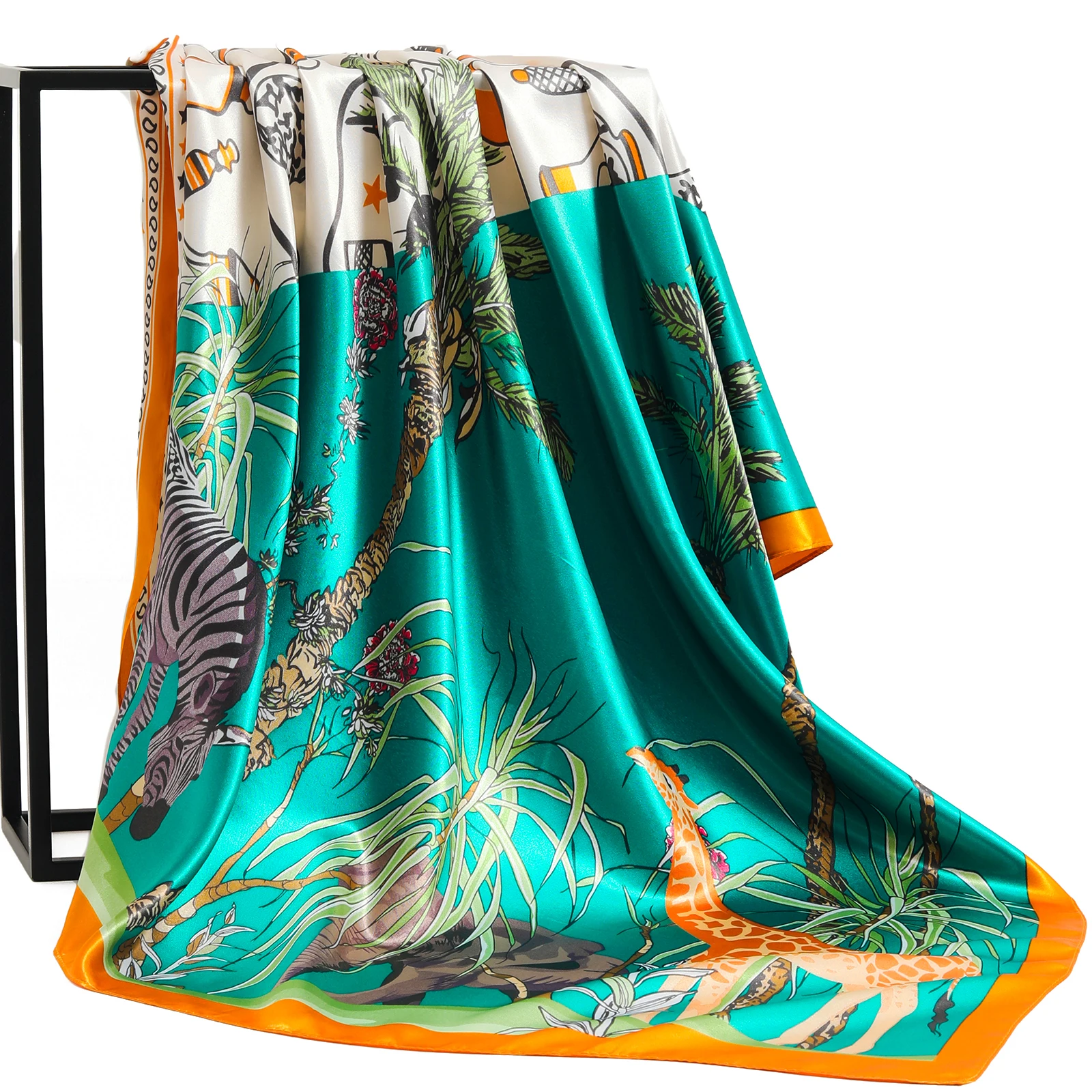 90*90cm lüks marka kare eşarp moda plaj kadın baş ipek şal bahar yaz şal bayanlar Foulard bandana susturucu başörtüsü - Görsel 5