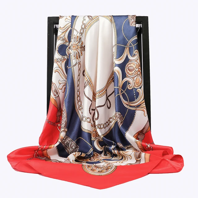90*90cm lüks marka kare eşarp moda plaj kadın baş ipek şal bahar yaz şal bayanlar Foulard bandana susturucu başörtüsü