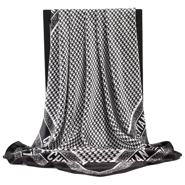 90*90cm lüks marka kare eşarp moda plaj kadın baş ipek şal bahar yaz şal bayanlar Foulard bandana susturucu başörtüsü