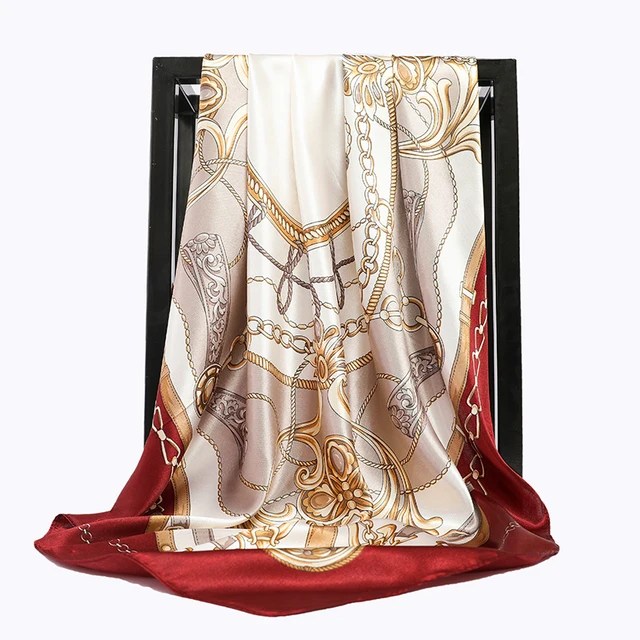 90*90cm lüks marka kare eşarp moda plaj kadın baş ipek şal bahar yaz şal bayanlar Foulard bandana susturucu başörtüsü - Görsel 9