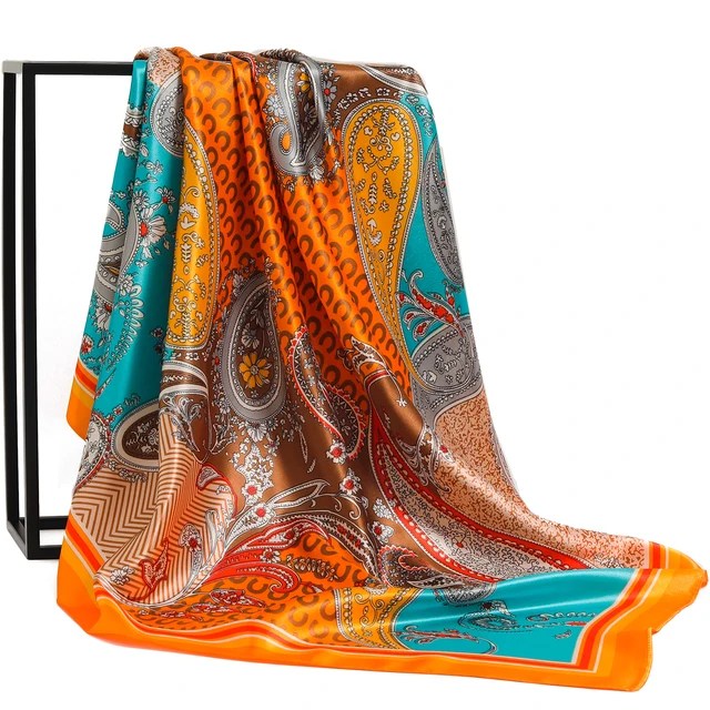 90*90cm lüks marka kare eşarp moda plaj kadın baş ipek şal bahar yaz şal bayanlar Foulard bandana susturucu başörtüsü - Görsel 11
