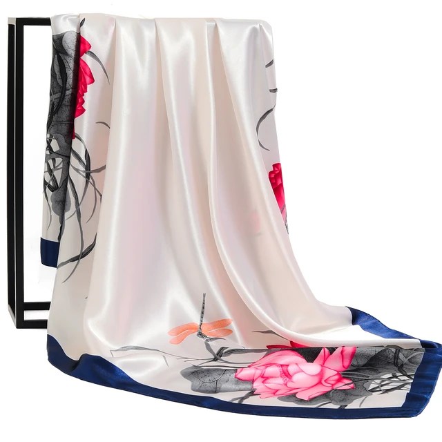 90*90cm lüks marka kare eşarp moda plaj kadın baş ipek şal bahar yaz şal bayanlar Foulard bandana susturucu başörtüsü - Görsel 12