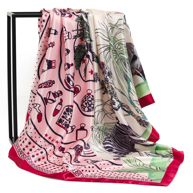 90*90cm lüks marka kare eşarp moda plaj kadın baş ipek şal bahar yaz şal bayanlar Foulard bandana susturucu başörtüsü - Görsel 14