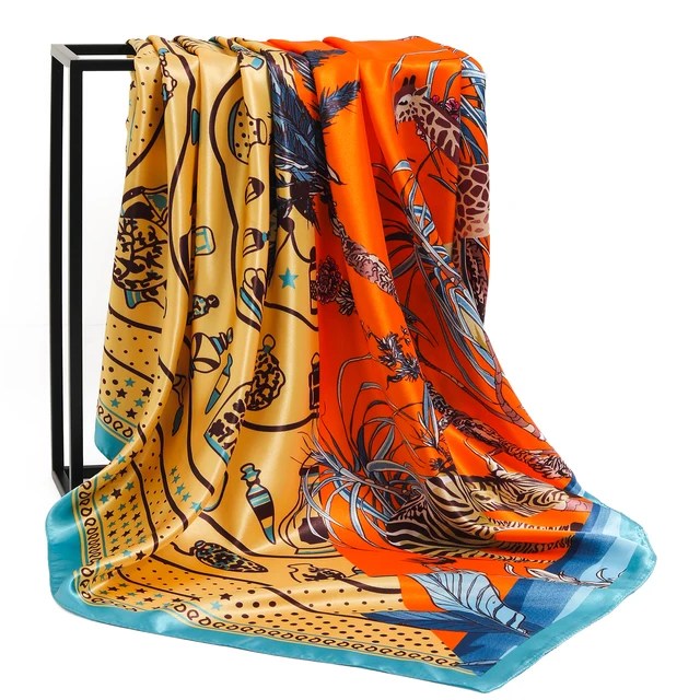 90*90cm lüks marka kare eşarp moda plaj kadın baş ipek şal bahar yaz şal bayanlar Foulard bandana susturucu başörtüsü - Görsel 16