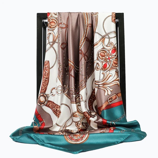 90*90cm lüks marka kare eşarp moda plaj kadın baş ipek şal bahar yaz şal bayanlar Foulard bandana susturucu başörtüsü - Görsel 7