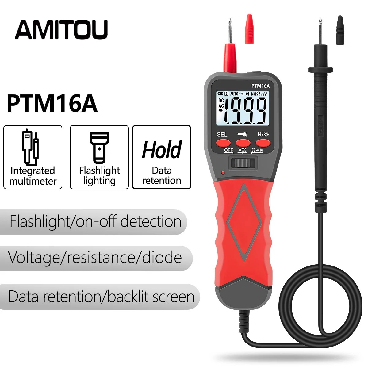 AMITOU PTM16A 1999 sayımları dijital multimetre kalem voltmetre ampermetre elektrikçi test için gerilim dedektörü kalem araçları elektrikçi