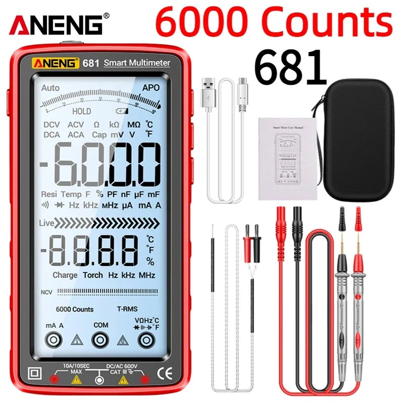 ANENG 681 akıllı dijital multimetre temassız voltmetre makine 6000 sayımları AC/DC voltmetre ampermetre akım test cihazı metre