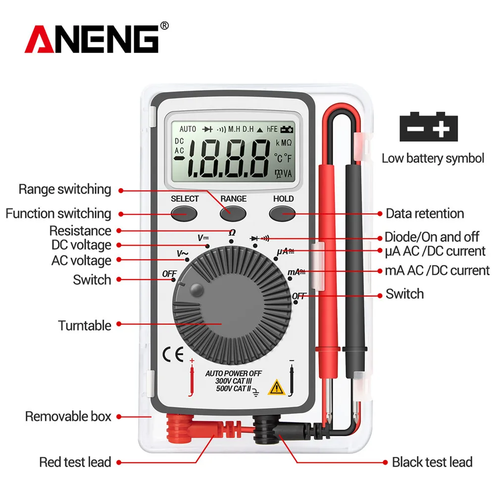 ANENG AN101 Mini dijital multimetre multimetre multimetre tester DC/AC gerilim akım Test kurşun ile lcr metre cep profesyonel Test