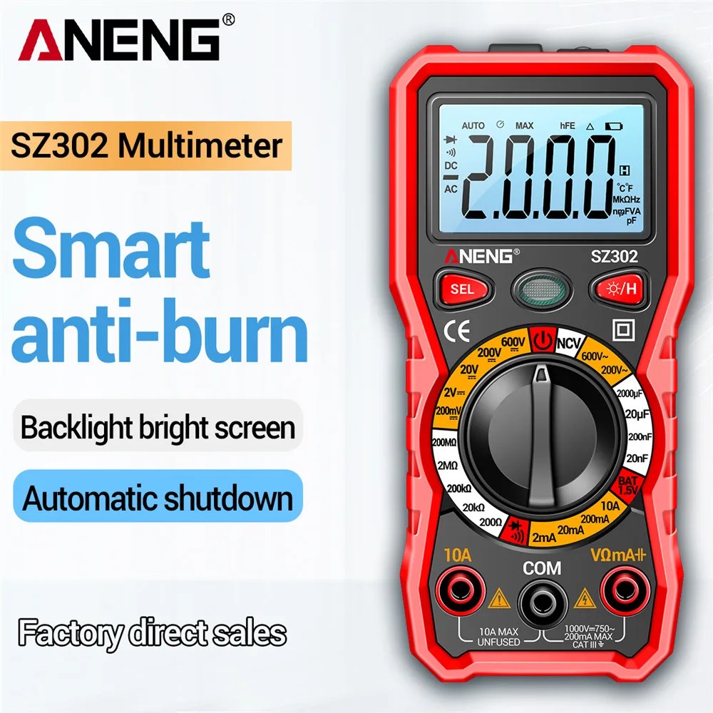 ANENG SZ302 profesyonel dijital multimetre AC/DC Votage Tester ncv'deki dedektörü direnç test aleti Ohm ampermetre kapasite TestMeter