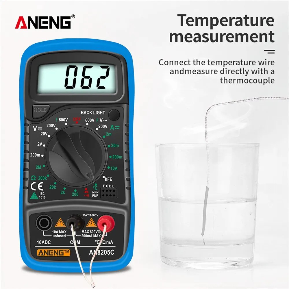 ANENG anan5c dijital multimetre AC/DC ampermetre Volt Ohm multimetre Tester metre termokupl LCD arka işık ile taşınabilir - Görsel 3