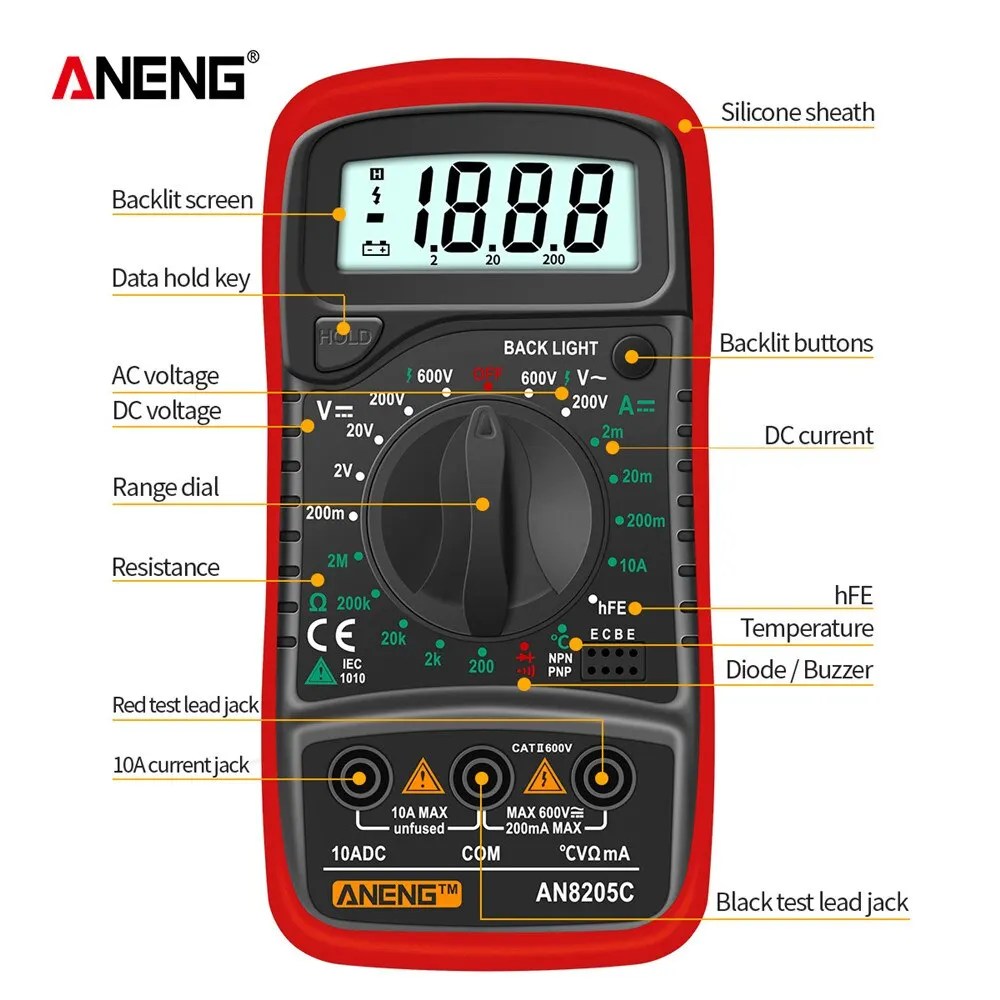 ANENG anan5c dijital multimetre AC/DC ampermetre Volt Ohm multimetre Tester metre termokupl LCD arka işık ile taşınabilir - Görsel 5