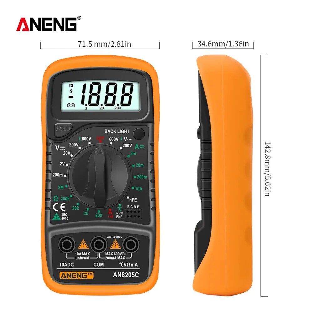 ANENG anan5c dijital multimetre AC/DC ampermetre Volt Ohm multimetre Tester metre termokupl LCD arka işık ile taşınabilir - Görsel 6