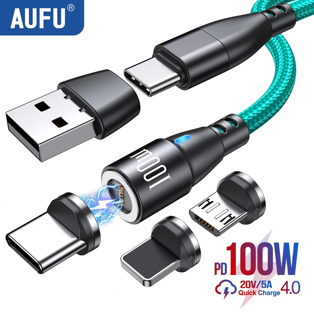 AUFU 100W PD hızlı şarj manyetik kablo USB C tipi C mikro manyetik veri kablosu 5A USB kablosu iPhone 14 Macbook Samsung S22