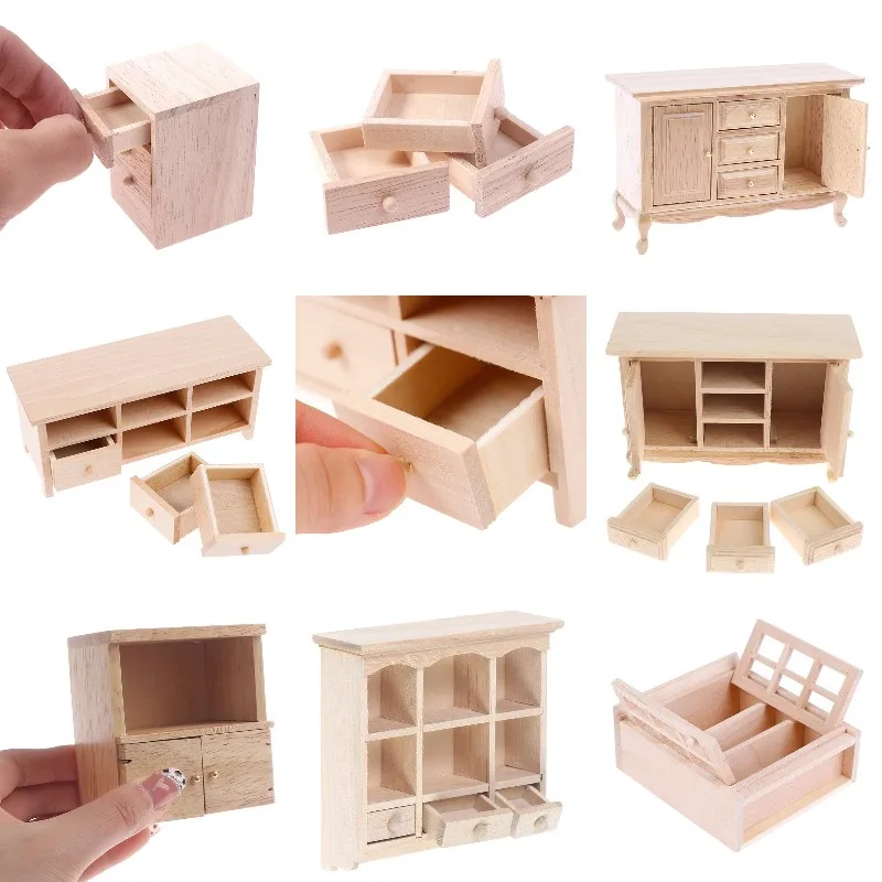 Ahşap renk 1/12 Dollhouse minyatür Mini simüle ahşap dolap dolapları TV dolabı çekmece mobilya modeli oyuncak aksesuarları