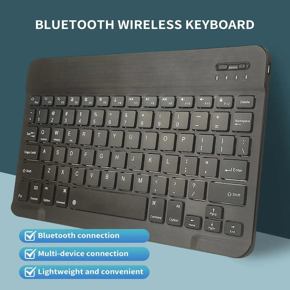 Aigo Bluetooth kablosuz klavye şarj edilebilir siyah 10 inç klavye IOS Android Windows Tablet için iPad hava Mini klavye