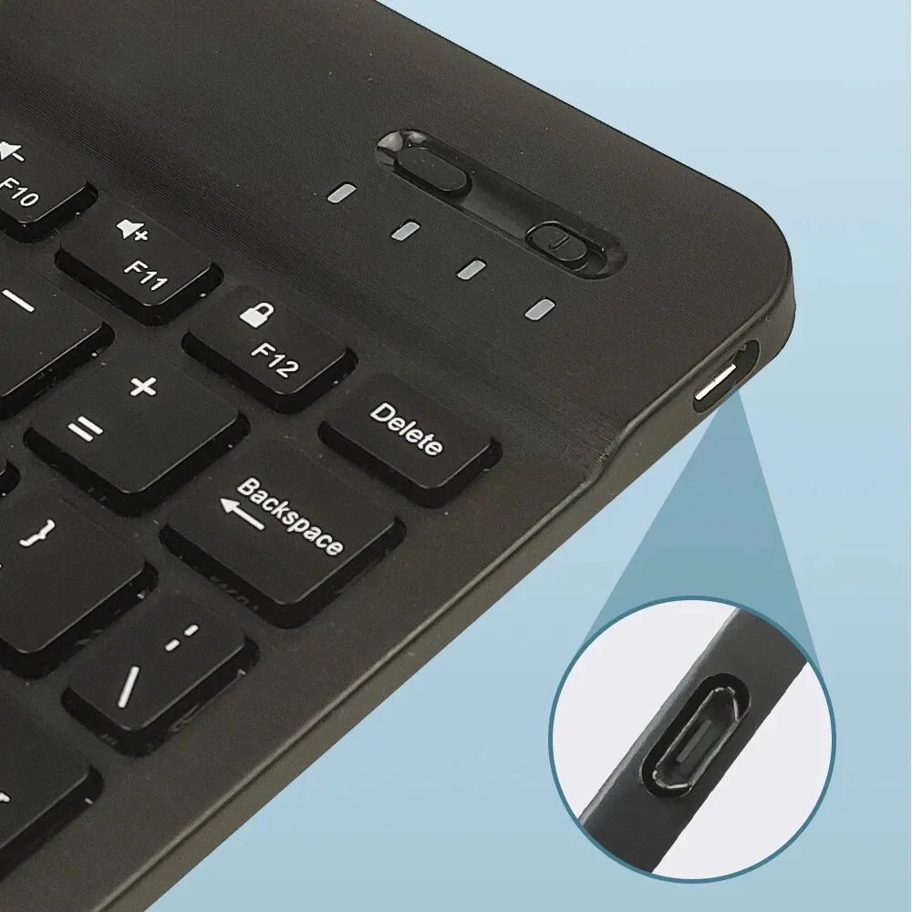 Aigo Bluetooth kablosuz klavye şarj edilebilir siyah 10 inç klavye IOS Android Windows Tablet için iPad hava Mini klavye - Görsel 4