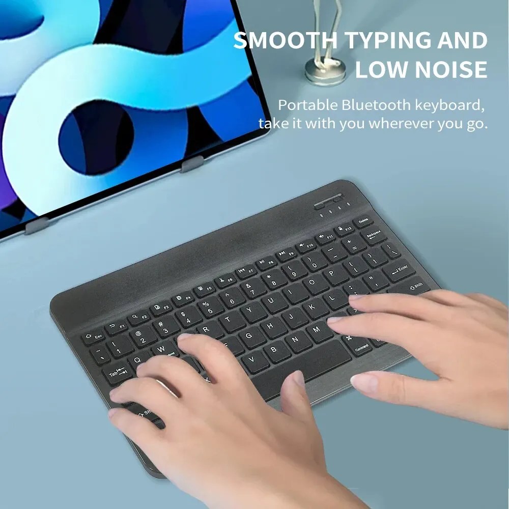 Aigo Bluetooth kablosuz klavye şarj edilebilir siyah 10 inç klavye IOS Android Windows Tablet için iPad hava Mini klavye - Görsel 5