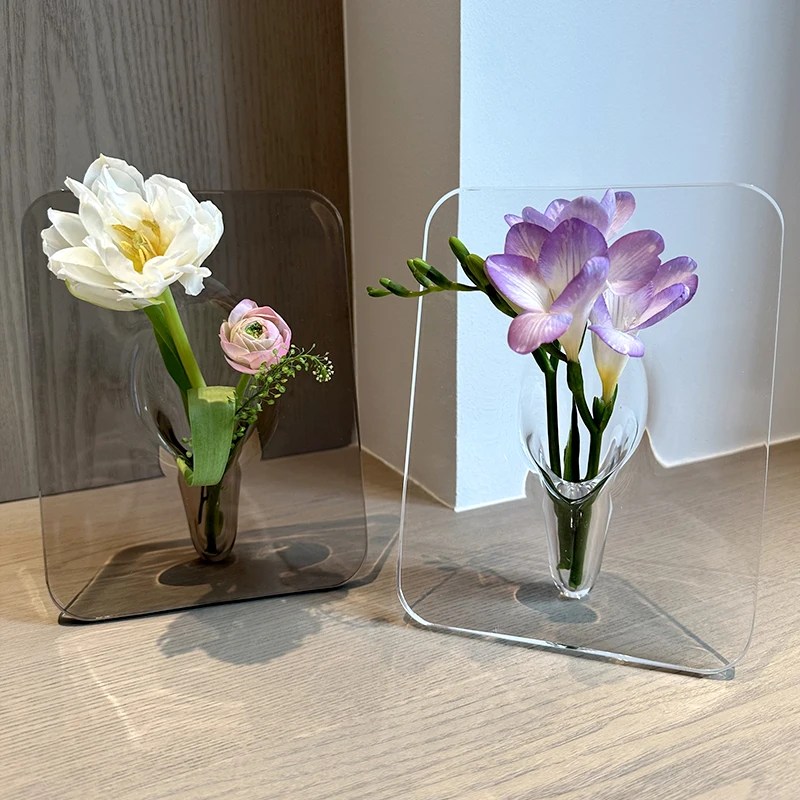 Akrilik fotoğraf çerçevesi vazo Modern sanat çiçek vazo masaüstü bitki tutucu ofis ev dekor hediye düğün masa Centerpiece için
