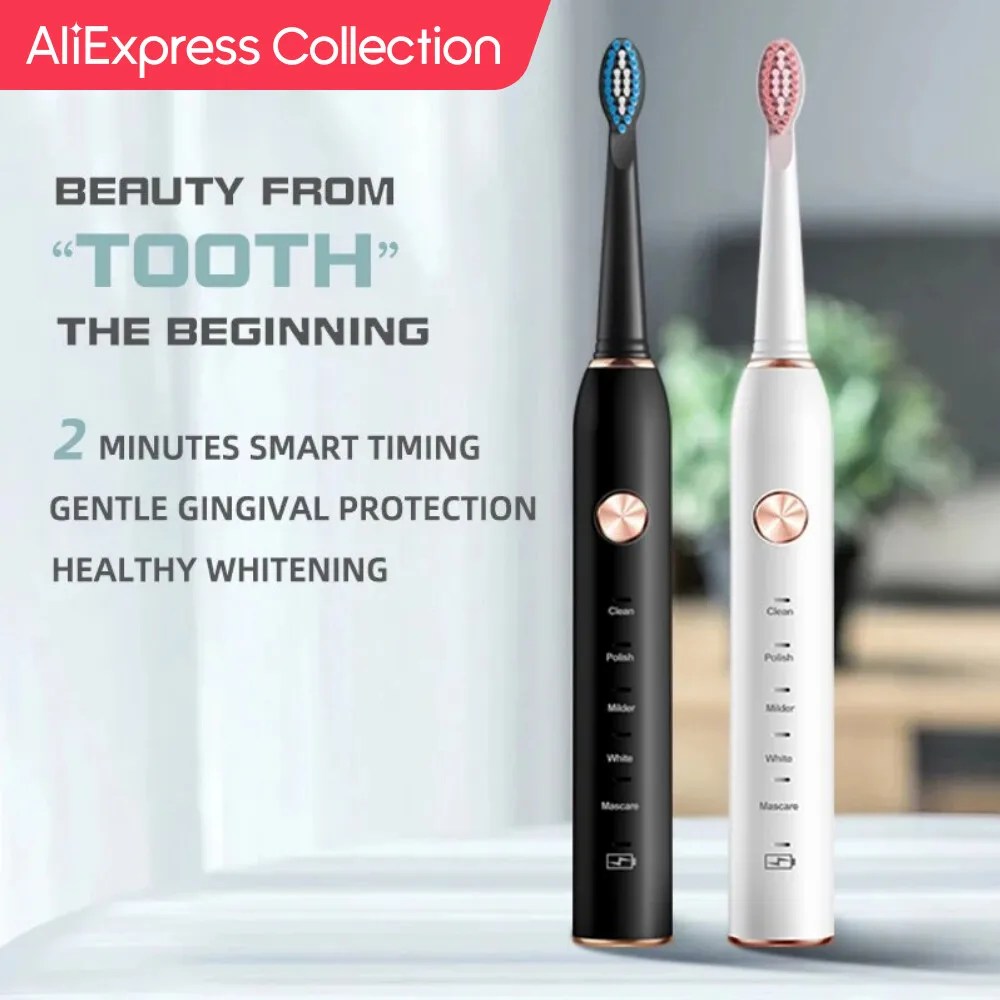 AliExpress koleksiyonu Jianpai siyah ve beyaz Sonic elektrikli diş fırçası erkek ve kadın severler için 5-mode USB şarj IPX7