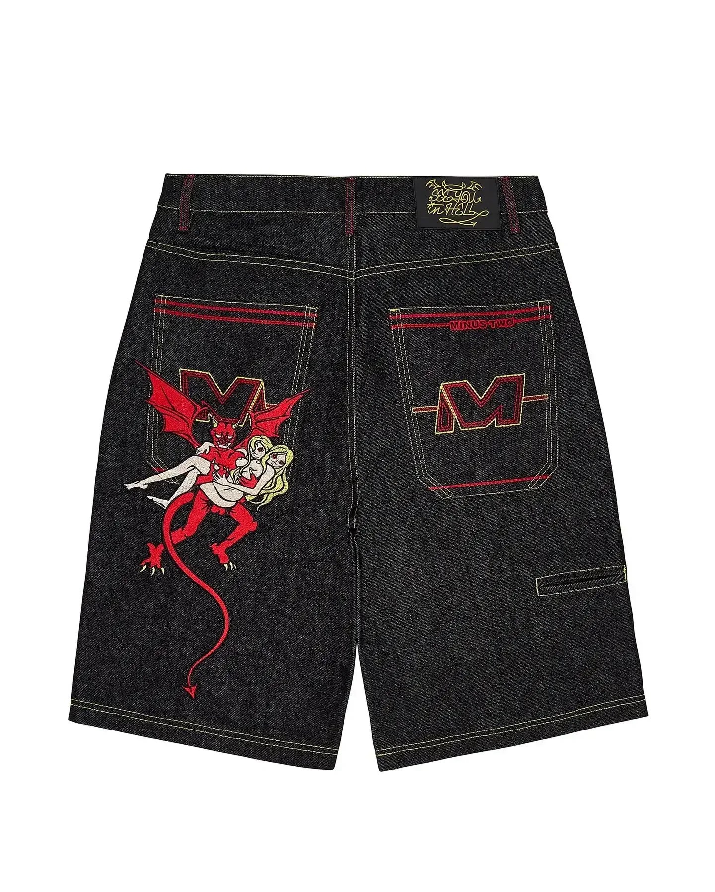 Amerikan ins hip-hop sokak giyim erkekler şort Y2k Harajuku desen denim çift spor pantolon gotik basketbol şortu