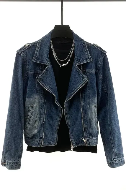 Amerikan tarzı Retro ceket erkek yeni tasarım fermuar Denim ceket mavi yıkanmış standı yaka 2024 bahar erkekler yastıklı Y2K dış giyim - Görsel 12