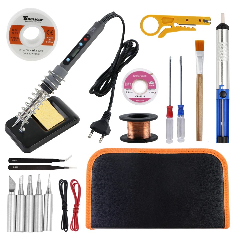 Anahtarı ile Sumsour 80W elektrik havya dijital ekran kiti sıcaklık ayarlanabilir 220V/110V kaynak aracı