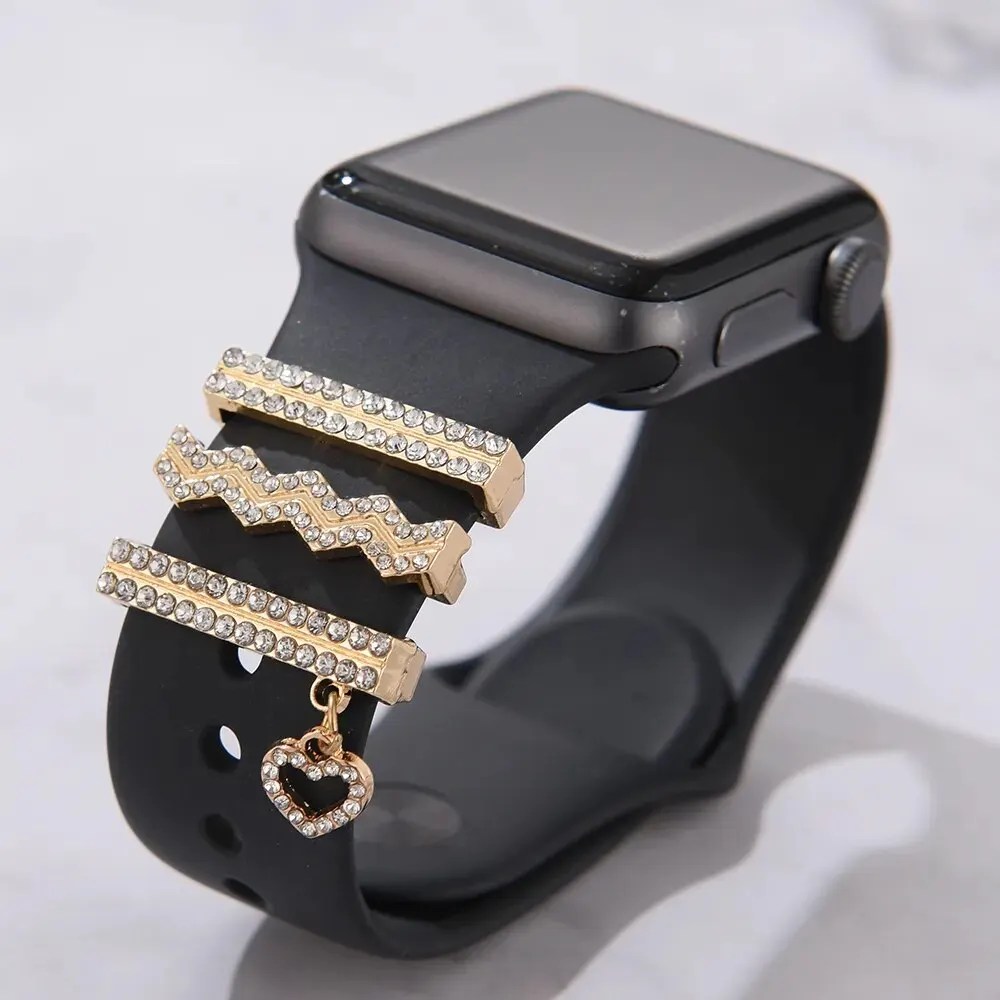 Apple Watch Band su dalgaların için yeni Metal Charms dekoratif yüzük elmas süs akıllı izle silikon kayış aksesuarları