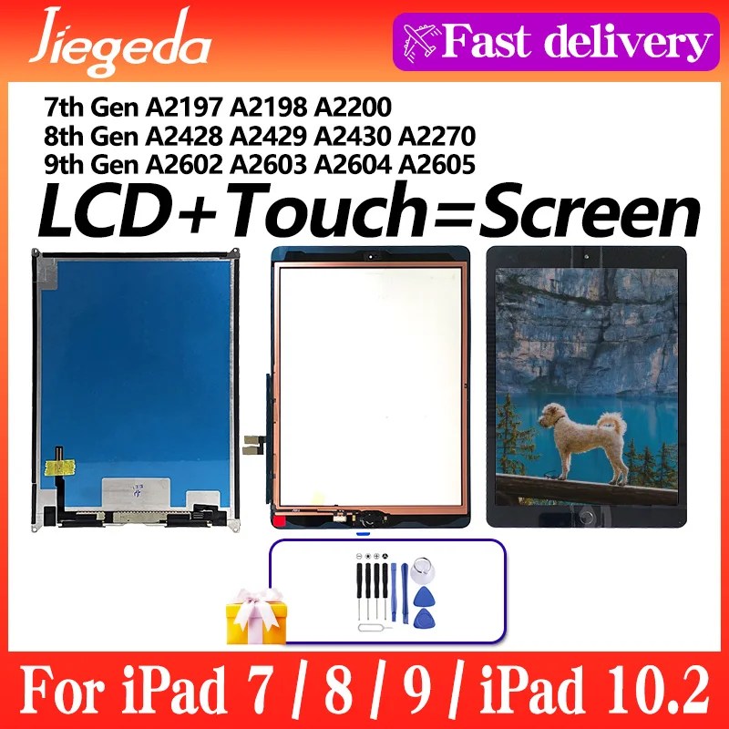 Apple iPad 7 8 9 iPad 10.2 için LCD dokunmatik ekran 2019 2020 2021 A2197 A2270 meclisi Digitizer ön cam ekran paneli değiştirin