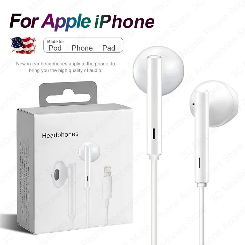 Apple iPhone için kablolu kulaklıklar mikrofon HiFi Stereo kulakiçi iPhone 14 13 12 11 Pro Max X XS XR SE 3.5mm kulaklıklar