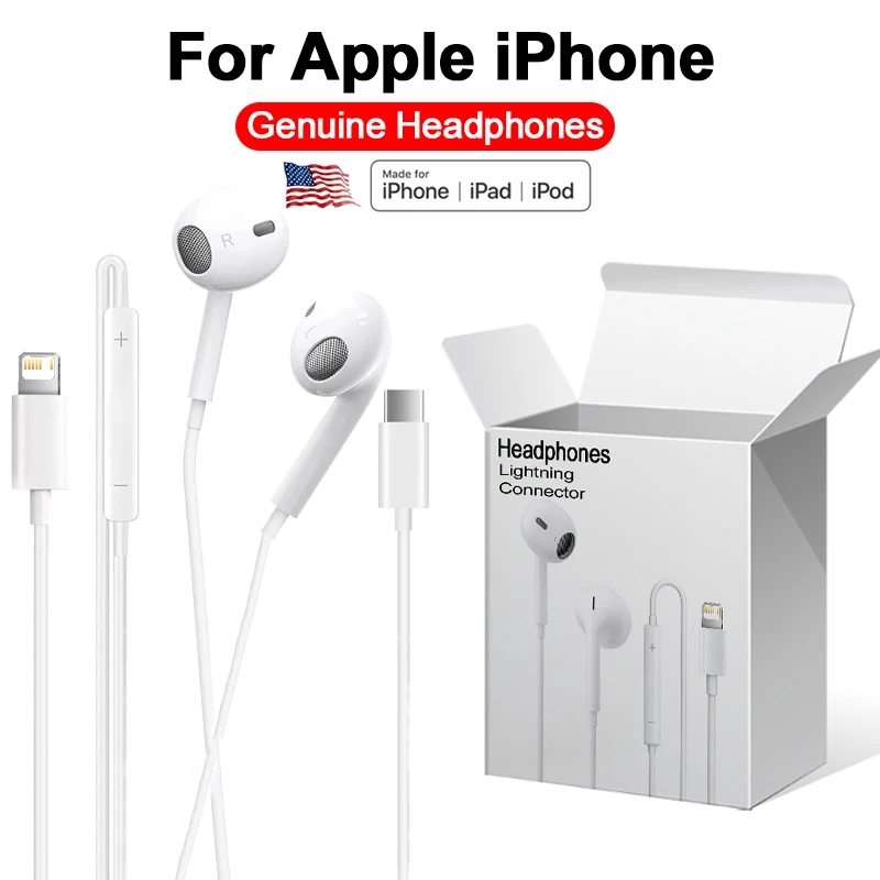 Apple iPhone için orijinal kulaklıklar 14 13 12 11 15 Pro Max mini yıldırım kulaklık X XS XR 8 7 PIuS SE kablolu Bluetooth kulaklık