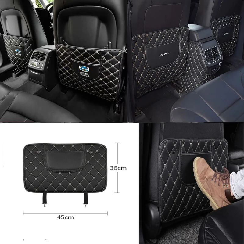 Araba koltuğu geri anti-çocuk tekme pedi anti-kirli deri kapaklar oto aksesuarları Mitsubishi logo outlander 3 lancer 10 pajero 4