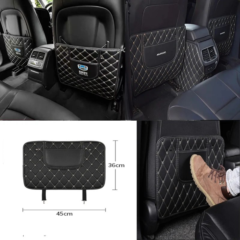 Araba koltuğu geri anti-çocuk tekme pedi anti-kirli deri kapaklar oto aksesuarları Mitsubishi logo outlander 3 lancer 10 pajero 4