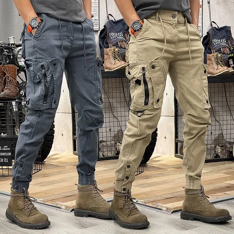 Askeri taktik pamuk kargo pantolon Mens için elastik günlük pantolon fermuar çok cep Joggers moda haki siyah ordu yeşil