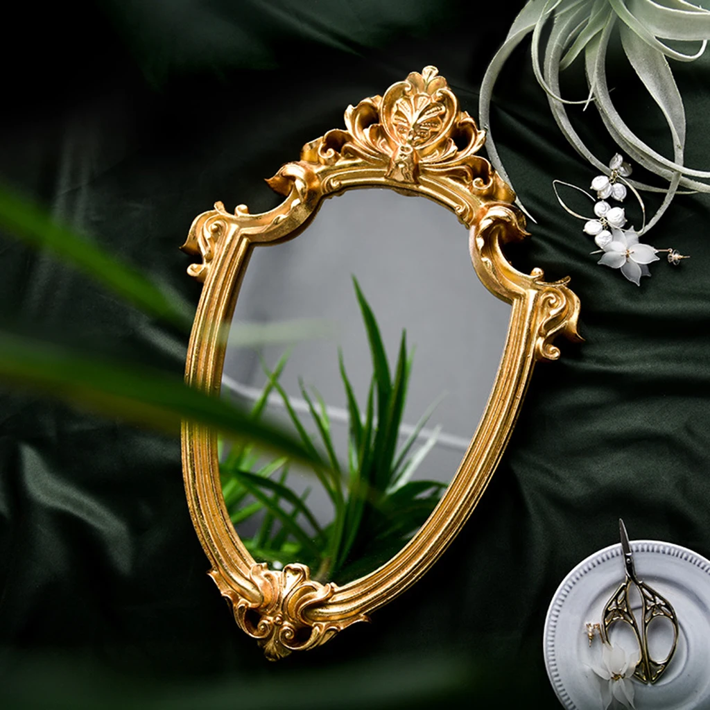Avrupa vintage banyo duvar asılı makyaj aynası seyahat victoria barok küçük çerçeveli makyaj aynası reçine altın duvar aynası
