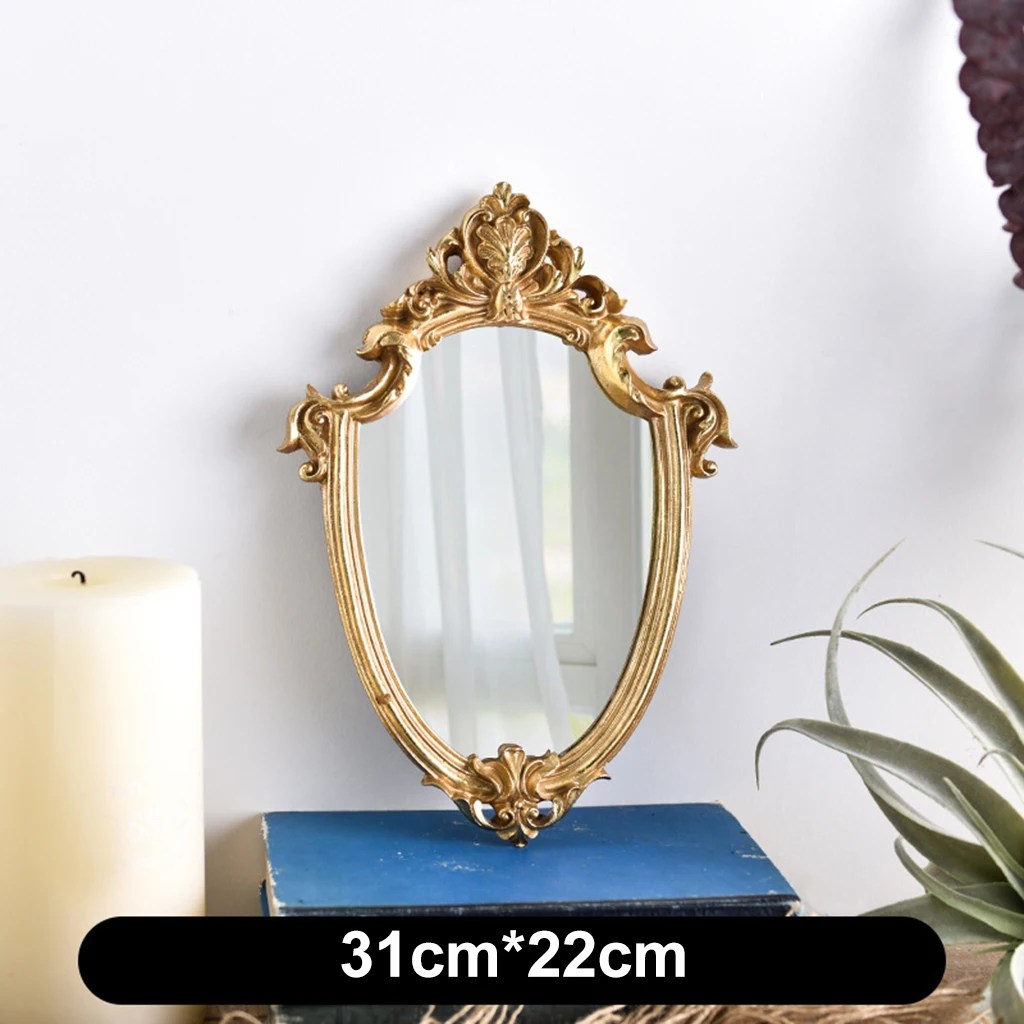 Avrupa vintage banyo duvar asılı makyaj aynası seyahat victoria barok küçük çerçeveli makyaj aynası reçine altın duvar aynası - Görsel 6
