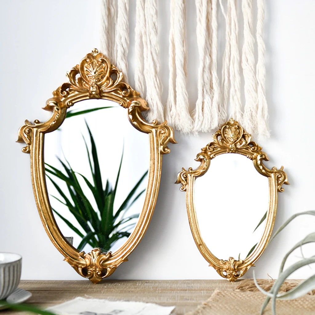 Avrupa vintage banyo duvar asılı makyaj aynası seyahat victoria barok küçük çerçeveli makyaj aynası reçine altın duvar aynası