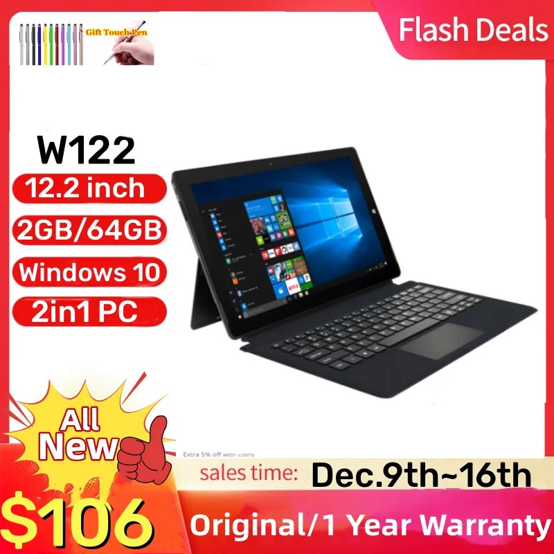 Ayrılabilir klavye ile 12.2 ''64 Bit 2in1 Windows 10 Tablet W122 2GB Detachable + 64GB ROM N4000 CPU HDMI uyumlu kamera USB 3.0