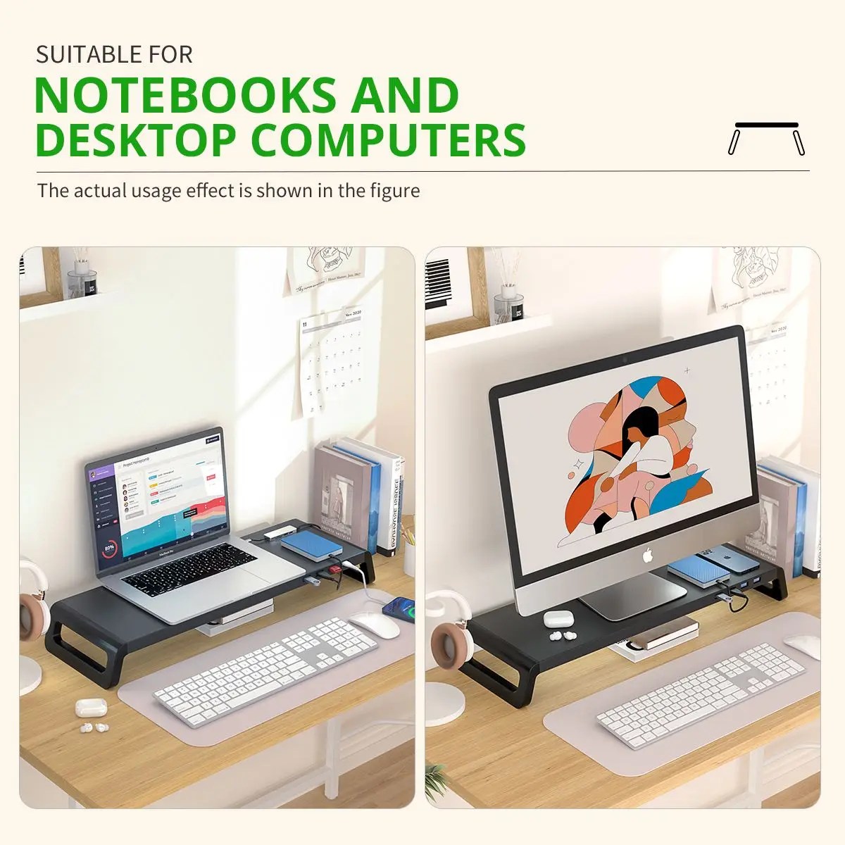 Azaltılmış boyun zorlanma için monitör danışma standı ABS bacaklar alüminyum monitör yükseltici USB3.0 Hub PC bilgisayar Laptop ile masa üstü organiser - Görsel 5