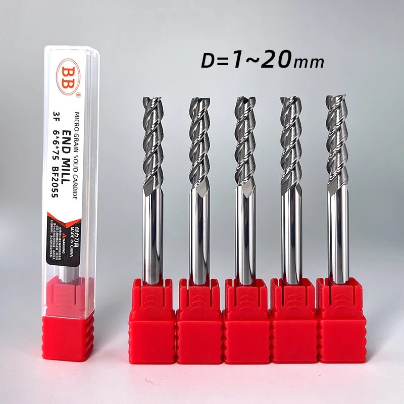 BB 3 flüt karbür freze kesicisi Tungsten End Mill CNC takım 1 ila 20mm HRC55 alüminyum fiberglas akrilik ahşap bakır plastik - Görsel 2
