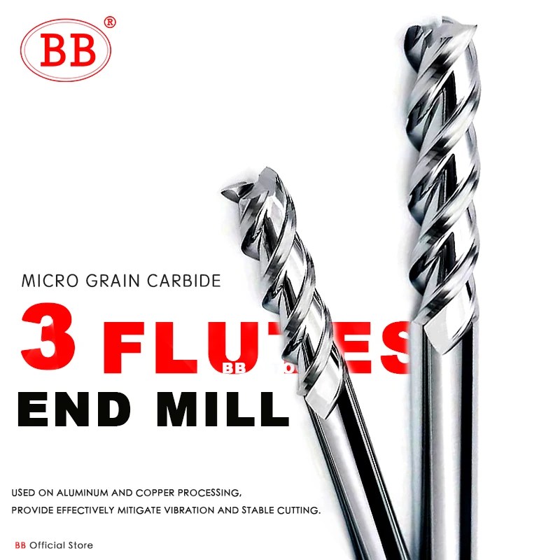 BB 3 flüt karbür freze kesicisi Tungsten End Mill CNC takım 1 ila 20mm HRC55 alüminyum fiberglas akrilik ahşap bakır plastik - Görsel 4