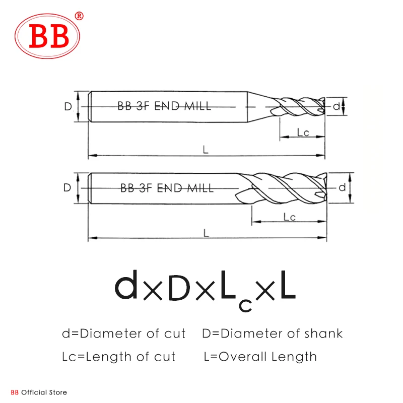 BB 3 flüt karbür freze kesicisi Tungsten End Mill CNC takım 1 ila 20mm HRC55 alüminyum fiberglas akrilik ahşap bakır plastik