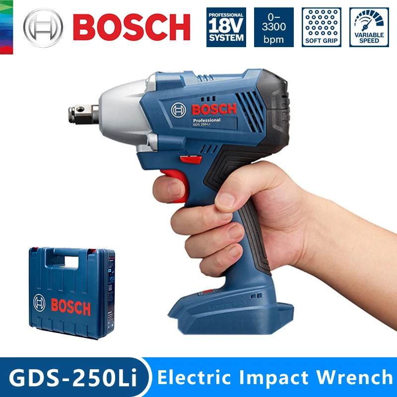 BOSCH GDS 250 LI 18V akülü darbe anahtarı soket cıvata somun şarj edilebilir lityum elektrik anahtarı 250Nm profesyonel güç aracı