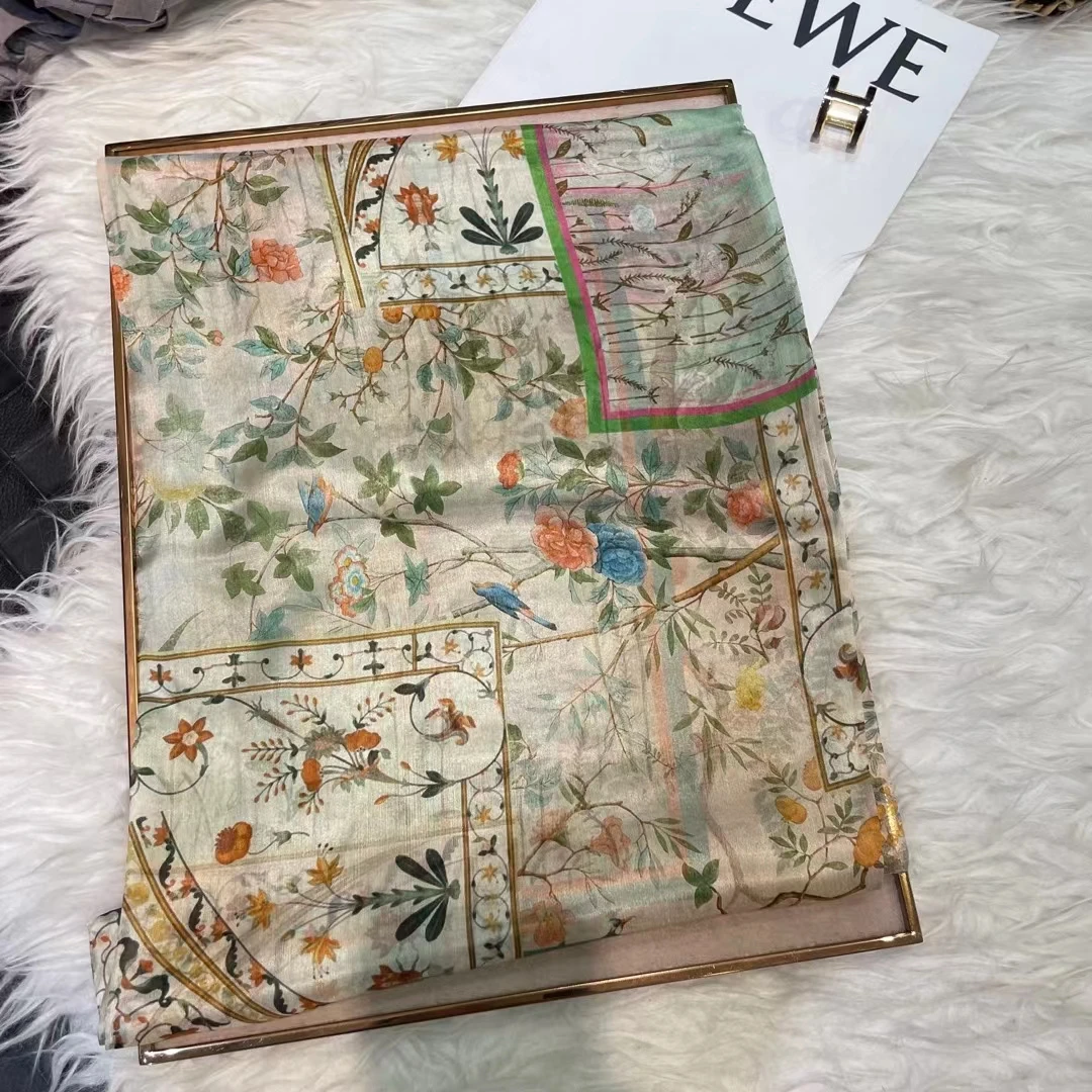BYSIFA | Açık yeşil ipek eşarp bayanlar moda ilkbahar yaz çiçek plaj eşarp şal sonbahar kış uzun eşarp sarar 180*110cm - Görsel 2