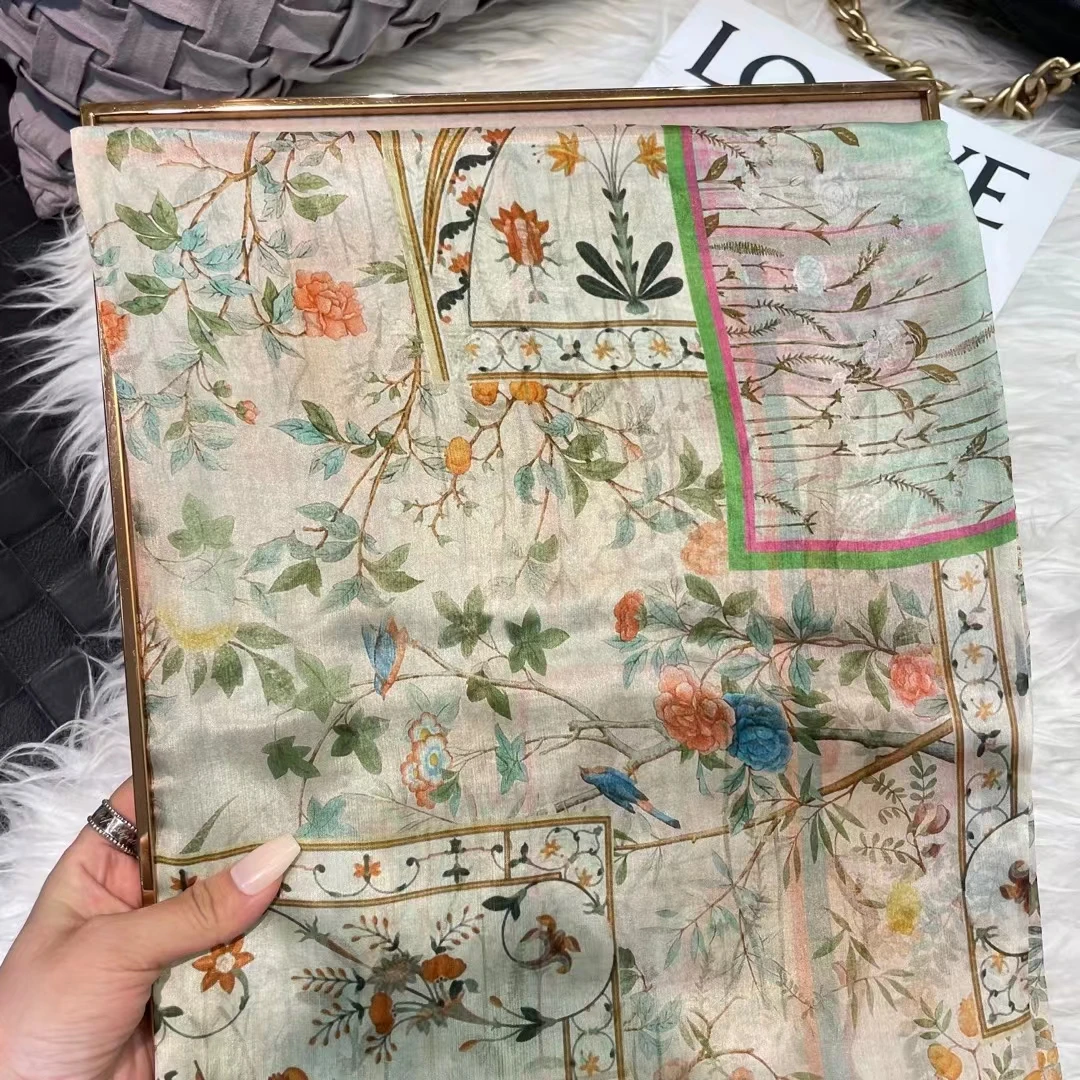 BYSIFA | Açık yeşil ipek eşarp bayanlar moda ilkbahar yaz çiçek plaj eşarp şal sonbahar kış uzun eşarp sarar 180*110cm - Görsel 3