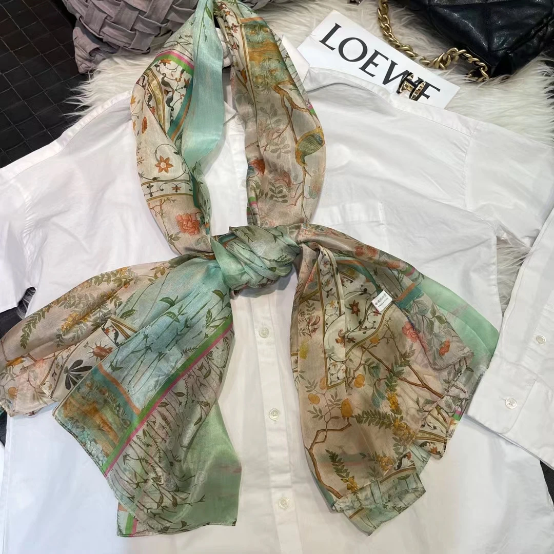 BYSIFA | Açık yeşil ipek eşarp bayanlar moda ilkbahar yaz çiçek plaj eşarp şal sonbahar kış uzun eşarp sarar 180*110cm - Görsel 5