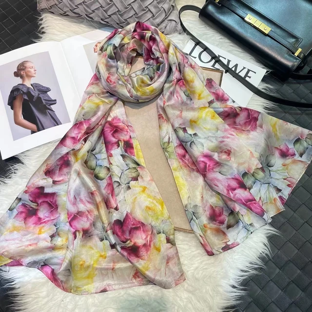 BYSIFA | Açık yeşil ipek eşarp bayanlar moda ilkbahar yaz çiçek plaj eşarp şal sonbahar kış uzun eşarp sarar 180*110cm