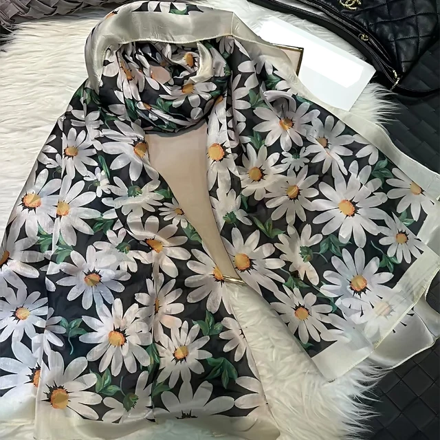 BYSIFA | Açık yeşil ipek eşarp bayanlar moda ilkbahar yaz çiçek plaj eşarp şal sonbahar kış uzun eşarp sarar 180*110cm