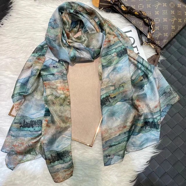 BYSIFA | Açık yeşil ipek eşarp bayanlar moda ilkbahar yaz çiçek plaj eşarp şal sonbahar kış uzun eşarp sarar 180*110cm - Görsel 14
