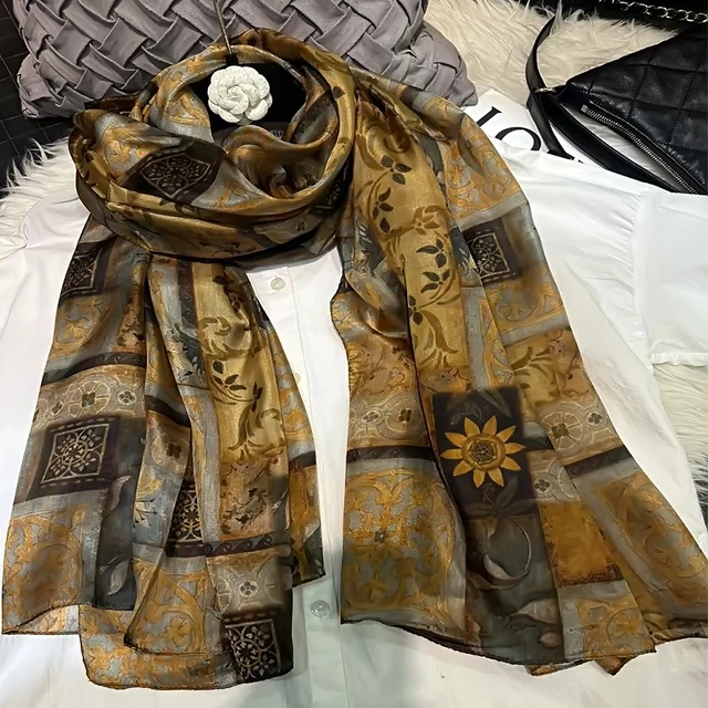 BYSIFA | Açık yeşil ipek eşarp bayanlar moda ilkbahar yaz çiçek plaj eşarp şal sonbahar kış uzun eşarp sarar 180*110cm